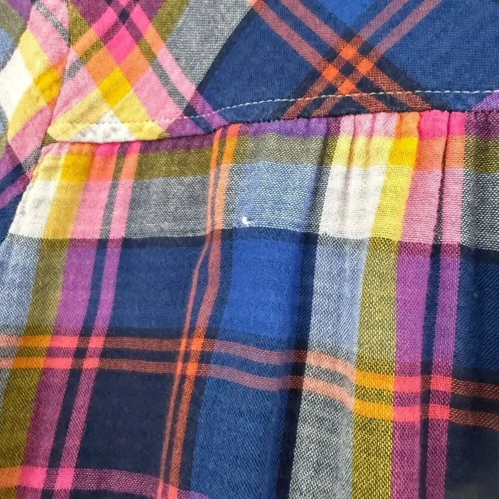Cat & Jack Girls Plaid Shirt Dress Size 6 Multicolor Gauzy Double Weave Cotton